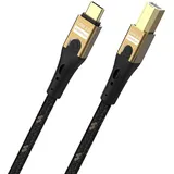 Oehlbach USB-C® Kabel USB 2.0 USB-C®, USB-B Stecker 2 m schwarz/gold Geflechtschirm D1C9548