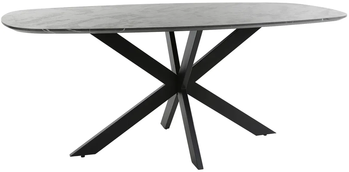 Esstisch oval Melaminbeschichtung in Keramikoptik, modern skandinavisch, schwarz, 180 x 90 cm