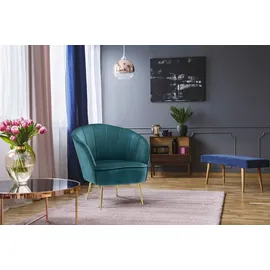 Kayoom Sessel "Poola 100, gemütlicher Cocktail-Sessel, edler Samtbezug", blau (teal), B:76cm H:78cm T:67cm, Bezug: 100% Polyester (Samt) / Korpus: Sperrholz/ Gestell: Eisen, Sessel, Sessel, samtweich, gesteppt, gemütlich, tiefe Sitzhöhe von 79cm