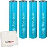 kraftmax 4er Pack Eneloop LITE AAA Akkus - speziell für schnurlose Telefone/DECT Telefon - 4X Micro Akku Batterien in hochwertiger Akkubox