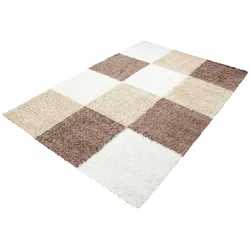 Stilvoller Hochflor-Teppich mit zeitgemäßem Karo-Muster, Shaggy-Teppich