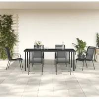 VidaXL 7-tlg. Garten-Essgruppe Schwarz Stahl und Textilene