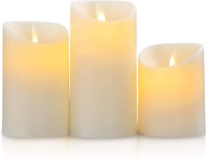 SALCAR 3er Set Flammenlose LED Kerzen mit warmem Flackerlicht und Batterie, dekorativ für Abendessen, Geburtstag, Party, Höhe: 10, 12,5, 15 cm