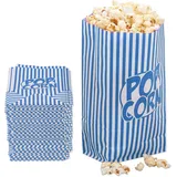 Relaxdays Popcorntüten, 144er Set, gestreift, Retro-Optik, Kino, Filmabend Zubehör, Papier, Popcornbehälter, blau/weiß