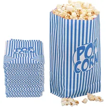 Relaxdays Popcorntüten, 144er Set, gestreift, Retro-Optik, Kino, Filmabend Zubehör, Papier, Popcornbehälter, blau/weiß