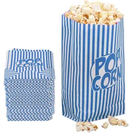 Relaxdays Popcorntüten, 144er Set, gestreift, Retro-Optik, Kino, Filmabend Zubehör, Papier, Popcornbehälter, blau/weiß