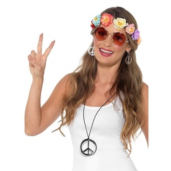 Smiffys Kostüm Flower Power Accessoire-Set, Vervollständige Dein Hippie-Outfit! gelb