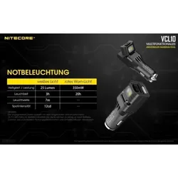 Nitecore VCL10 All in one Gadget USB-Ladegerät für 12V-Kfz-Anschluss multifunktional