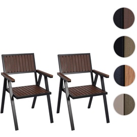 Mendler 2er-Set Gartenstuhl HWC-J95, Balkonstuhl Stuhl, Outdoor-Beschichtung, Aluminium Holzoptik Gestell schwarz, dunkelbraun