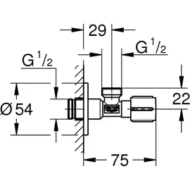 Grohe Eckventil, selbstdichtendes Anschlussgewinde (Abgang und Wandanschluss 1/2 Zoll, mit Schubrosette, wassergeschützte Spindelabsperrung, mit Fettkammer und doppelter O-Ring Abdichtung). 22043000