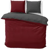 Visaggio Wende Bettwäsche Mikrofaser 240x220 cm Bordeaux Anthrazit Bettbezug Set Ganzjährig Kingsize Ehebett mit Reißverschluss