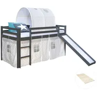 Homestyle4u Hochbett, Grau, Holz, Kinder- & Jugendzimmer, Kindermöbel, Kinderbetten, Hochbetten