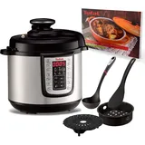 Tefal Multikocher Fast & Delicious Multicooker 1200 Watt, elektrischer Schnellkochtopf + Ingenio Schöpfkelle, 25 Automatische Programme, 6 Liter, Einstellbare Temperatur & Zeit, Rezeptheft, Edelstahl