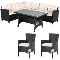 CASARIA Polyrattan Ecklounge Set WPC Esstisch Ecksofa 2 Gartenstühle Sitzauflagen Kissen Wetterfest Outdoor Lounge Garten Terrasse Balkon Möbel Schwarz