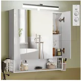 VASAGLE Badschrank mit Steckdosen, und 3 Türen, wolkenweiß