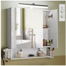 VASAGLE Badschrank mit Steckdosen, und 3 Türen, wolkenweiß