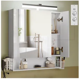 VASAGLE Badschrank mit Steckdosen, und 3 Türen, wolkenweiß