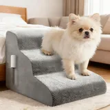 3 Stufen Hundetreppe für Kleine Hunde, 40cm Rutschfestem Hochdichter Schwamm Haustiertreppe Hundetreppe mit Waschbarem Bezug, rutschfest Tragbar Hunderampe Katzentreppe für Bett & Sofa