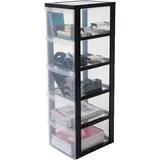 Iris Ohyama Kunststoff-schubladenbox mit Rollen, 5 tiefen Schubladen, Schwarz, Griffe zum Ziehen, Für Schlafzimmer, Bad, Schule - Büro, Bpa-frei, Schubladenschrank, Rollcontainer, A4 Drawer, Dc-305