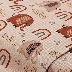 Dekostoff "Elefanten", taupe/braun