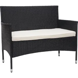 Mendler Poly-Rattan Garnitur HWC-F55, Balkon-/Garten-/Lounge-Set Sofa Sitzgruppe schwarz, Kissen creme