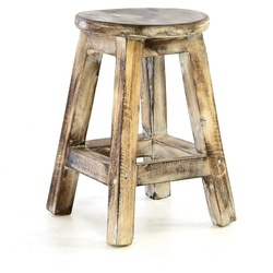VCM Vintage Hocker 40cm geflammt massiv Holz Sitzhocker Blumentisch