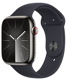 Apple Watch Series 9 45 mm Edelstahl (GPS+Cellular) Sportarmband M/L  schwarz, graphit