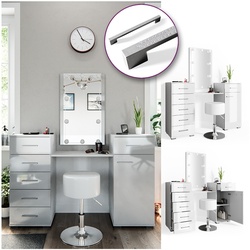 Vicco Schminktisch Zoe Frisiertisch Frisierkommode Spiegel Weiß Hochglanz inklusive Hocker und LED-Lichterkette