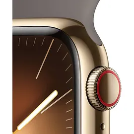 Apple Watch Series 9 GPS + Cellular 41 mm Edelstahlgehäuse gold, Sportarmband tonbraun M/L