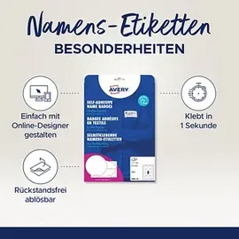 Avery Zweckform Namensetiketten J4881-20 Weiß 65,0 x 65,0 mm 20 Blatt
