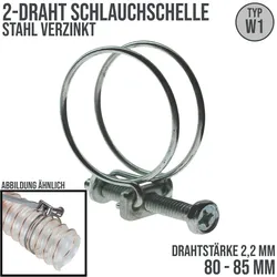80 - 85 mm 2-Draht Schlauch Schelle W1 Stahl verzinkt Schraube M6 x 50 Draht 2,2...