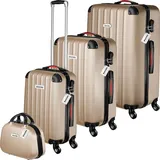 Tectake tectake® Hartschalenkoffer-Set, Cleo 4-teilig, 3 Trolleys, 1 Beauty Case inkl. Kofferwaage und -anhänger - Beige