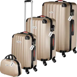 Tectake tectake® Hartschalenkoffer-Set, Cleo 4-teilig, 3 Trolleys, 1 Beauty Case inkl. Kofferwaage und -anhänger - Beige