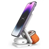 CubeNest 3in1 Faltbares Magnetisches Kabelloses Ladegerät E310, Compatible for MagSafe | Kompatibel Für iPhone 12/13/14/15/16, Apple Watch - Weiß