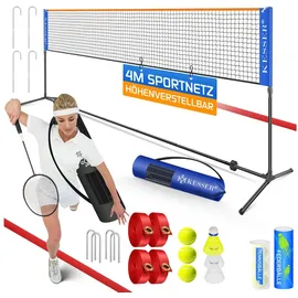 Kesser Badmintonnetz 3-Fach-Höhenverstellbar 300/400/500 cm Set mit 3x Federball/3x Tennisball