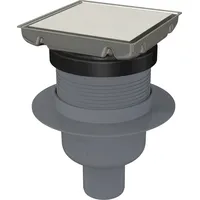 alcadrain Edelstahl-Bodenablauf 130×130 mm mit einem senkrechten Abgang, doppelseitiges Edelstahl-Rost, Kombi-Geruchsverschluss SMART