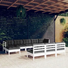 vidaXL Garten-Lounge-Set 10-tlg. weiß Kiefernholz