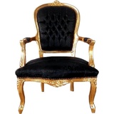 Casa Padrino Barock Salon Stuhl Schwarz Muster / Gold 60 x 50 x H. 93 cm - Handgefertigter Antik Stil Stuhl mit edlem Satinstoff - Möbel im Barockstil