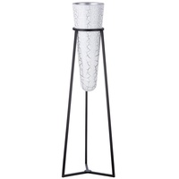 GILDE Vase XXL mit Metallständer - weiße Glasvase mit silberfarbener Krakelierung - schwarzer Metallständer - Gesamt Höhe 102 cm