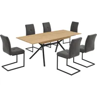 OTTO home Essgruppe OTTO HOME "Vendy, Esstisch ausziehbar plus 6 Freischwinger", naturfarben, B:44cm H:94cm T:61cm, Polyester (100%), Sitzmöbel-Sets, Essgruppe, pflegeleichte Strukturstoff-Stühle, 3D-Steppung, ausziehbarer Tisch