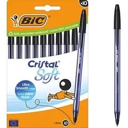 BIC Kugelschreiber Cristal Soft transparent, Schreibfarbe: schwarz, 10 St.