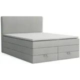 Deine Möbel 24 Boxspringbett Echtes Polsterbett Komplettbett Hotelbett BASIC DUO (Hellgrau Grau Beige Anthrazit Graphit Schwarz, 4-St., 2 Bonellfederkernmatratzen H3 + 1 Taschenfederkenmatratze H3), 140x200 160x200 180x200 180x200 200x200 inkl. Bettkasten grau
