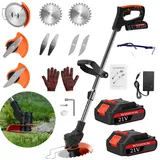 Akku-Rasentrimmer mit 2 x 2,0 Ah Akkus, 3-in-1-Rasenmäher/leichter Freischneider/rasenkantenschneider mit 3 Klingen und 1 Schnellladegerät für Garten, Rasen und Terrasse