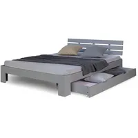 Homestyle4u Holzbett Grau Holz, Kiefer, 140x200 cm, Schlafzimmer, Betten