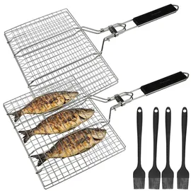 Rosenstein & Söhne Grillkorb 2er-Set Edelstahl Silber/Weiß
