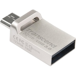 Transcend JetFlash 880 (32 GB, USB A, Micro USB, USB 3.0), USB Stick, Silber