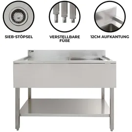 MONSTER SHOP Gastrospüle Spültisch Edelstahl Spülbecken 1 Becken Rechts Spültheke Waschtisch
