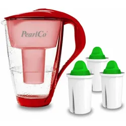 PearlCo Glas-Wasserfilter rot inkl. 3 Alkaline Filterkartuschen