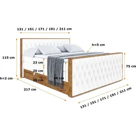 altdecor Boxspringbett mit Matratze und Lattenrost, Topper, Fußteil,Polsterbett mit Bettkasten, Bett mit Stauraum H3- und H4- Matratze, Doppelbett... - Weiß