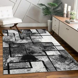 Paco Home Teppich Modern Kurzflor Abstrakt Gemälde Optik Schwarz Grau Anthrazit, Grösse:160x230 cm